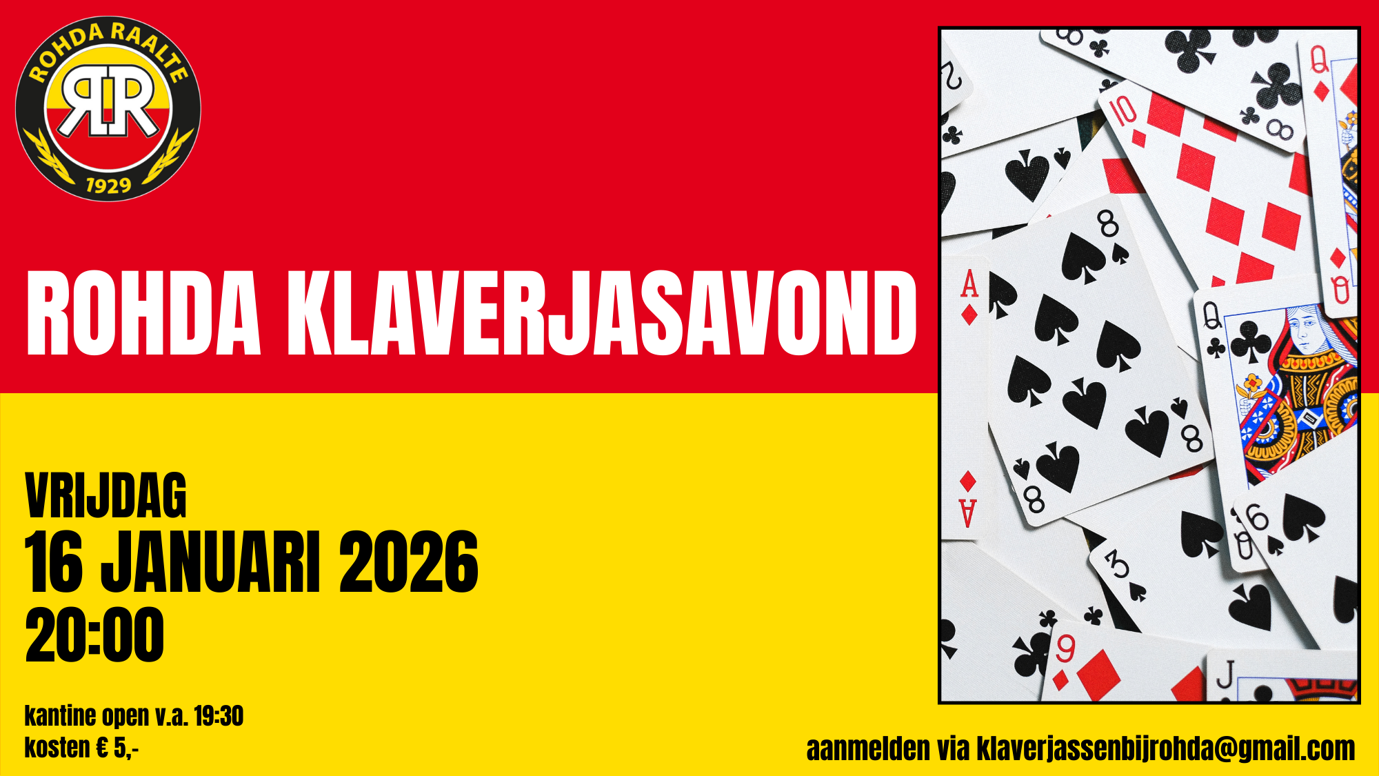 Eerste editie ROHDA Klaverjasavonden op 16 januari 2026